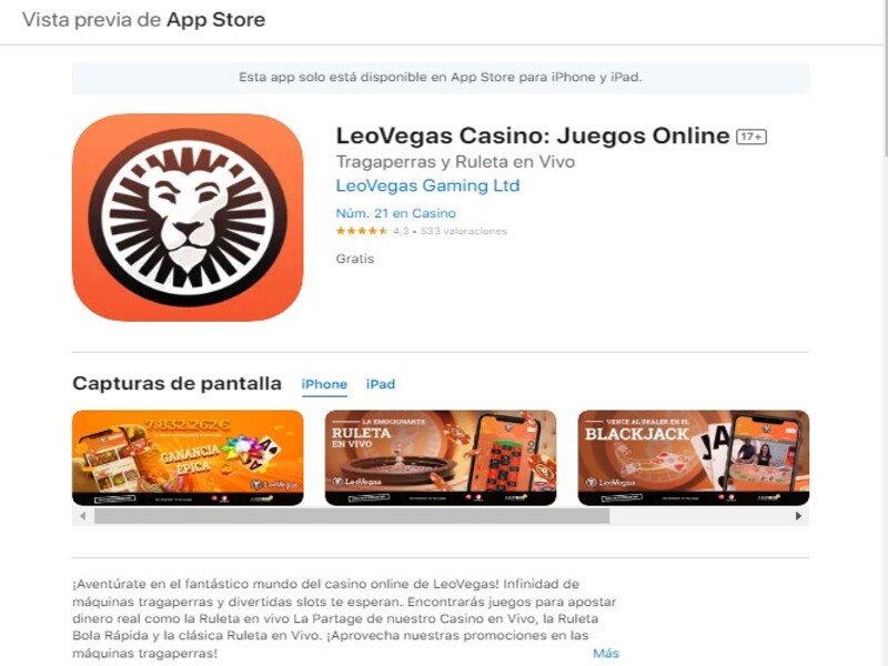 App Leovegas para dispositivos Apple